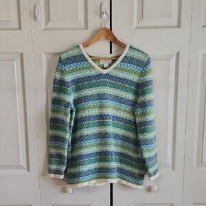 C. J. Banks Womens Multi-Colored Sweater Size XL Hand Embroidered Coastal